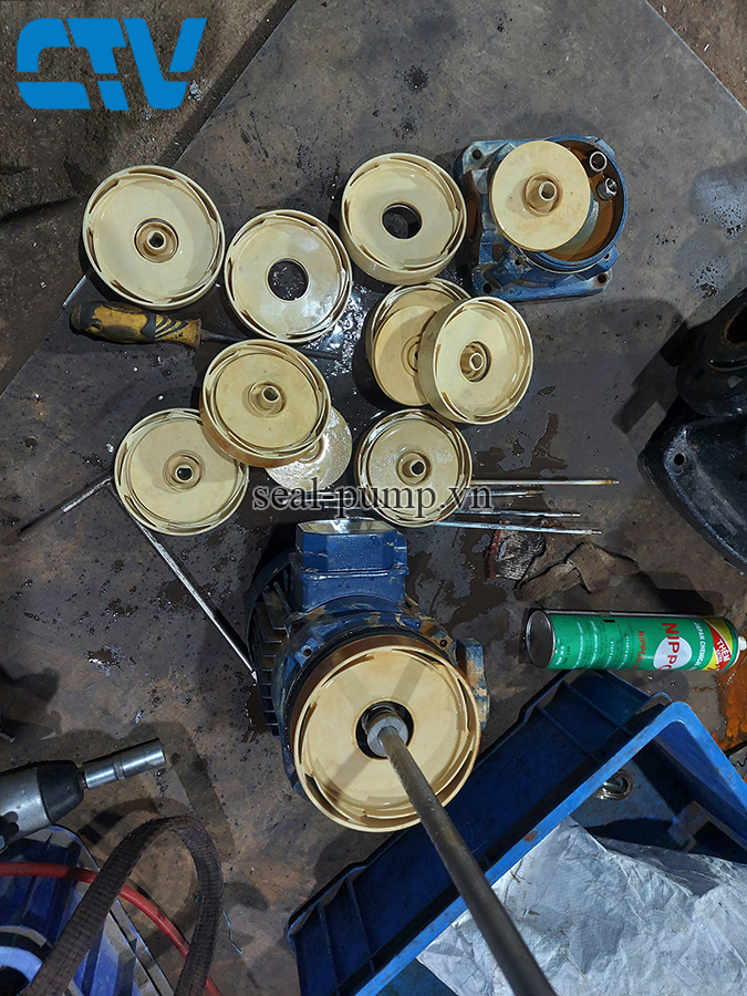 Sửa máy bơm trục đứng đa tầng cánh nhựa hỏng buồng bơm